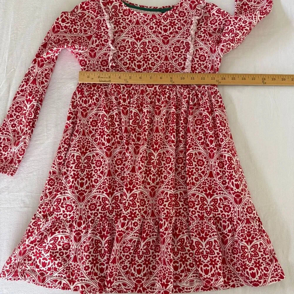 Mini Boden | Scandinavian Folk Floral Dress Red White Ruffle Tiered | Girls 9-10